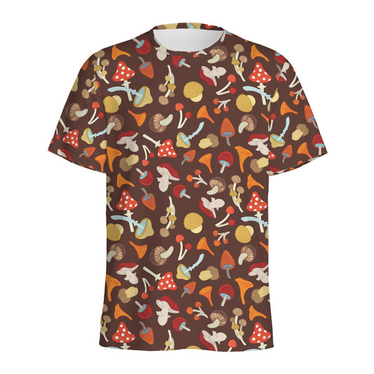 Cartoon Mushroom Pattern Print Men's Sports T-Shirt