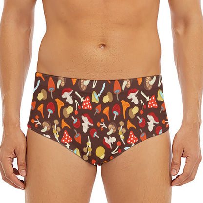 Cartoon Mushroom Pattern Print Men's Triangle Swim Briefs