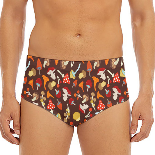 Cartoon Mushroom Pattern Print Men's Triangle Swim Briefs