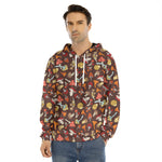 Cartoon Mushroom Pattern Print Men's Velvet Pullover Hoodie