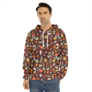 Cartoon Mushroom Pattern Print Men's Velvet Pullover Hoodie