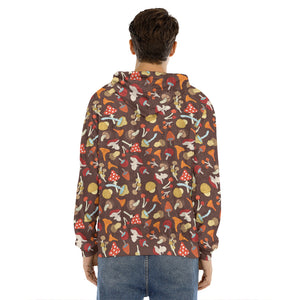 Cartoon Mushroom Pattern Print Men's Velvet Pullover Hoodie