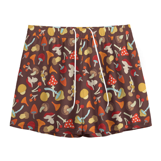 Cartoon Mushroom Pattern Print Mesh Shorts