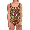 Cartoon Mushroom Pattern Print One Piece Swimsuit