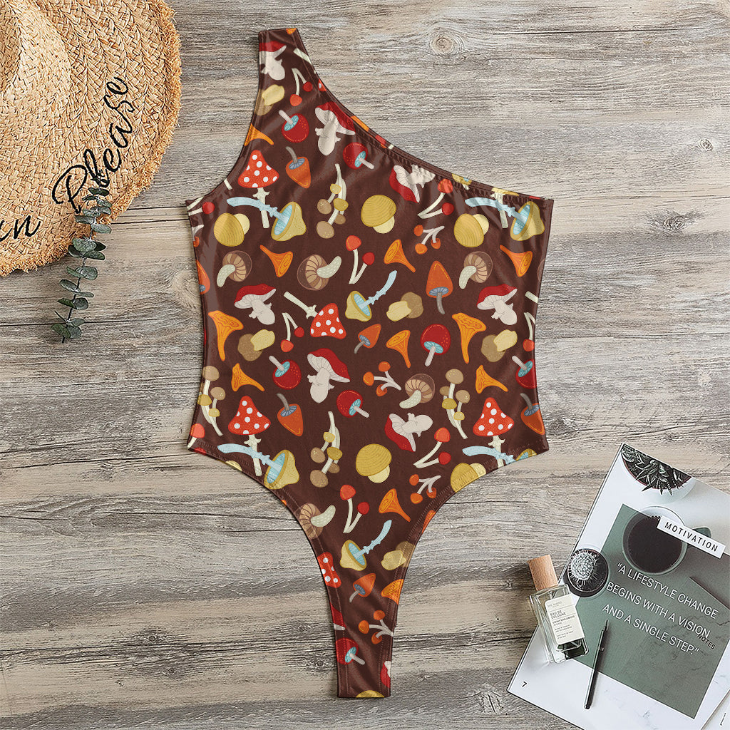 Cartoon Mushroom Pattern Print One Shoulder Bodysuit