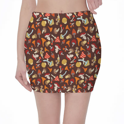 Cartoon Mushroom Pattern Print Pencil Mini Skirt
