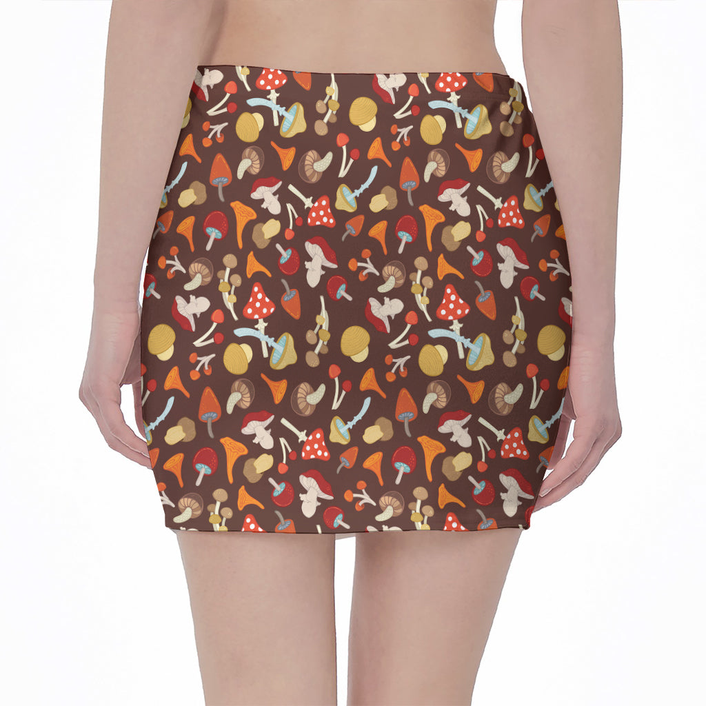 Cartoon Mushroom Pattern Print Pencil Mini Skirt