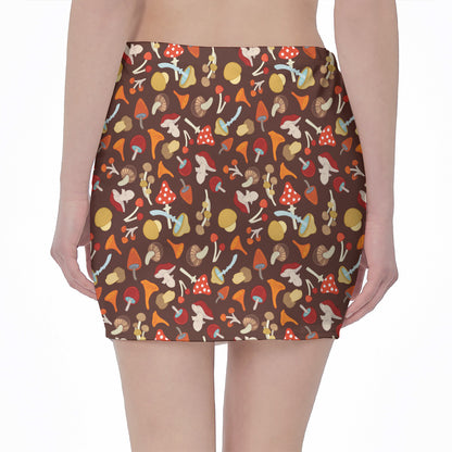 Cartoon Mushroom Pattern Print Pencil Mini Skirt