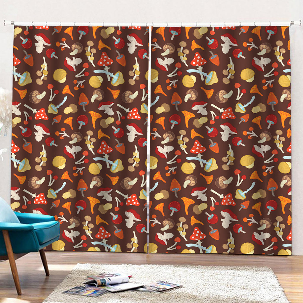 Cartoon Mushroom Pattern Print Pencil Pleat Curtains