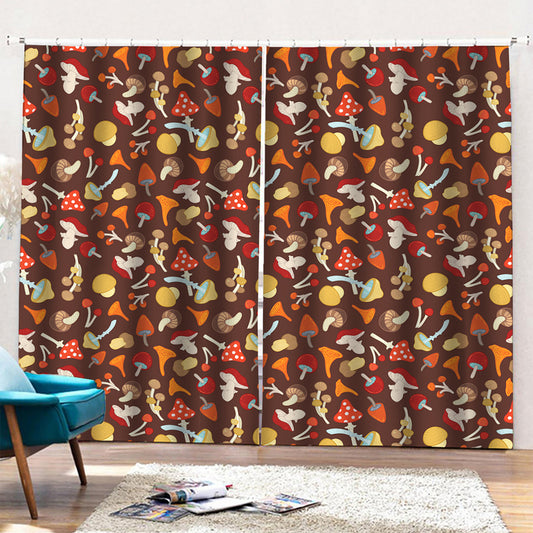Cartoon Mushroom Pattern Print Pencil Pleat Curtains
