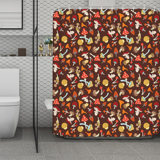 Cartoon Mushroom Pattern Print Polyester Shower Curtain