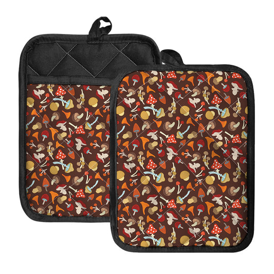 Cartoon Mushroom Pattern Print Pot Holders With Pocket