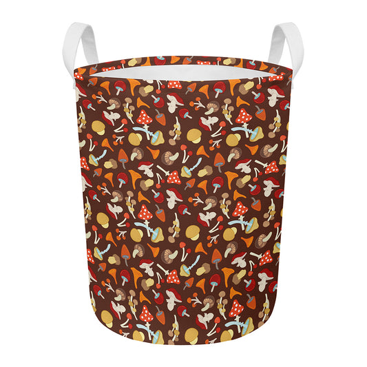 Cartoon Mushroom Pattern Print Round Laundry Basket