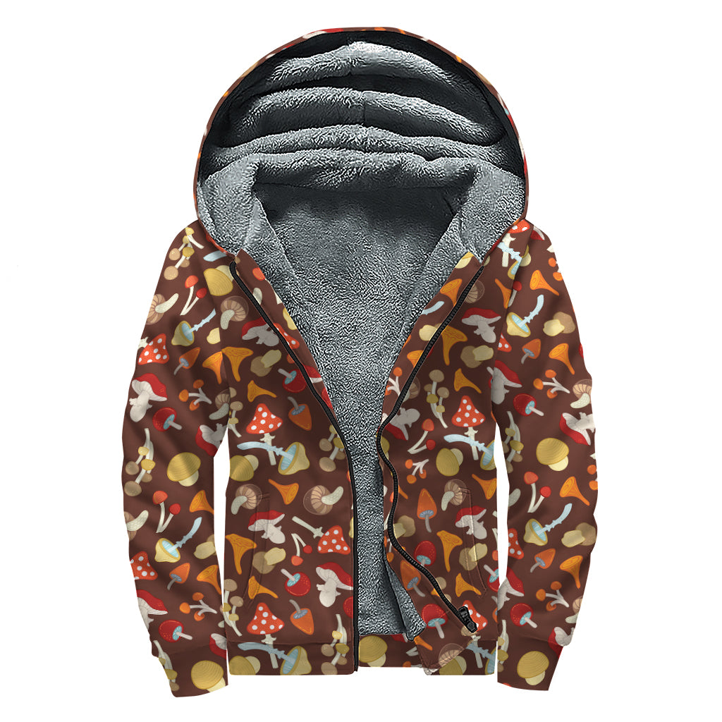 Cartoon Mushroom Pattern Print Sherpa Lined Zip Up Hoodie