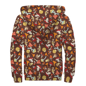 Cartoon Mushroom Pattern Print Sherpa Lined Zip Up Hoodie