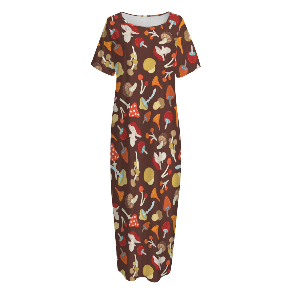 Cartoon Mushroom Pattern Print Short Sleeve Long Nightdress