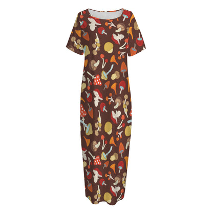 Cartoon Mushroom Pattern Print Short Sleeve Long Nightdress