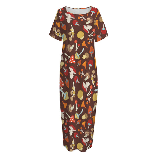Cartoon Mushroom Pattern Print Short Sleeve Long Nightdress