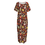 Cartoon Mushroom Pattern Print Short Sleeve Long Nightdress