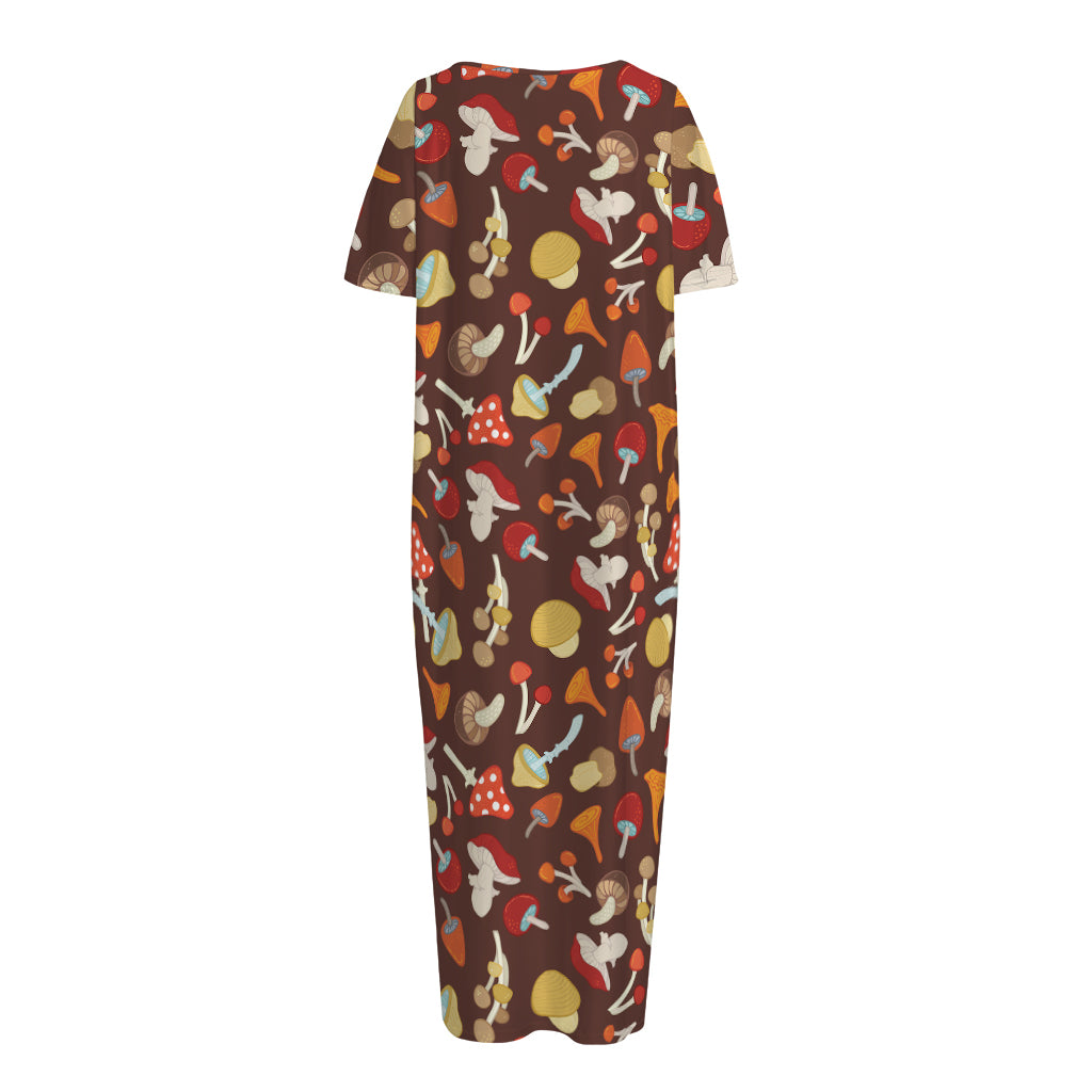 Cartoon Mushroom Pattern Print Short Sleeve Long Nightdress