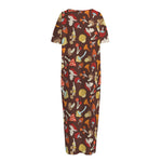 Cartoon Mushroom Pattern Print Short Sleeve Long Nightdress