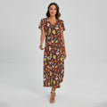 Cartoon Mushroom Pattern Print Short Sleeve Maxi Dress