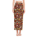Cartoon Mushroom Pattern Print Side Slit Maxi Skirt