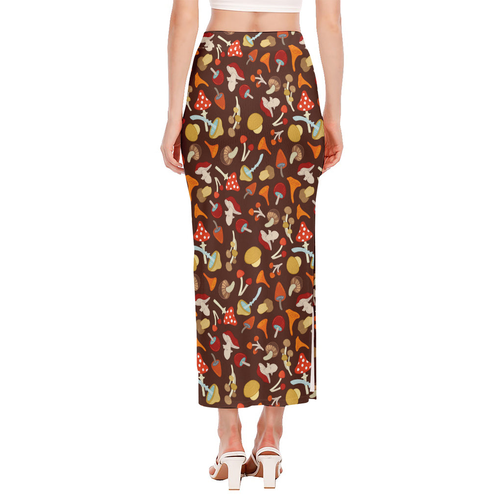 Cartoon Mushroom Pattern Print Side Slit Maxi Skirt