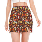 Cartoon Mushroom Pattern Print Side Slit Mini Skirt