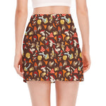 Cartoon Mushroom Pattern Print Side Slit Mini Skirt