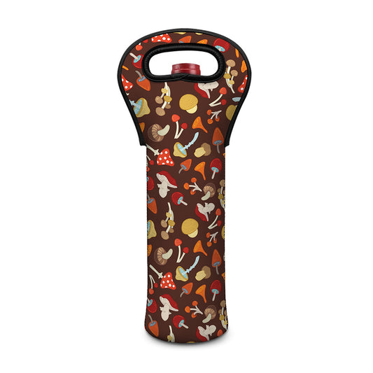 Cartoon Mushroom Pattern Print Single Neoprene Wine Tote