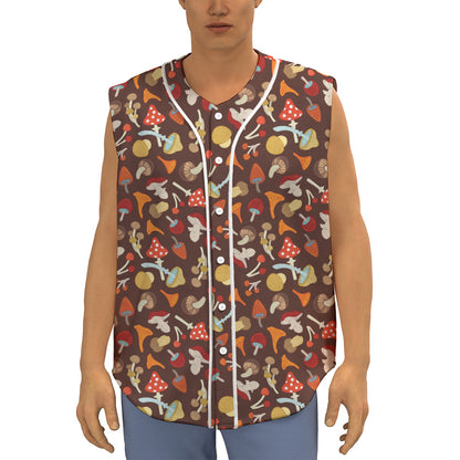 Cartoon Mushroom Pattern Print Sleeveless Baseball Jersey