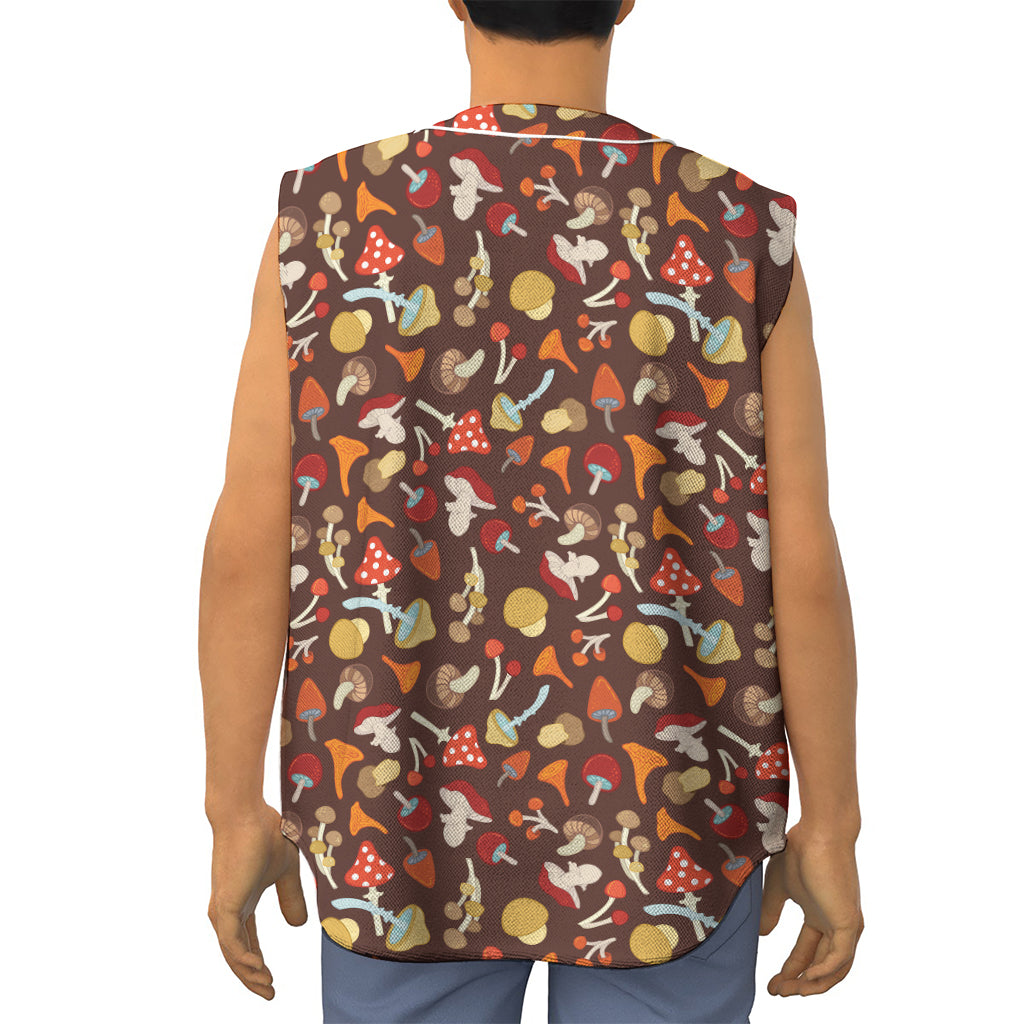 Cartoon Mushroom Pattern Print Sleeveless Baseball Jersey