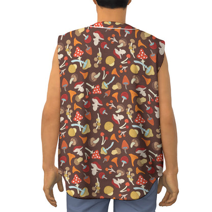 Cartoon Mushroom Pattern Print Sleeveless Baseball Jersey