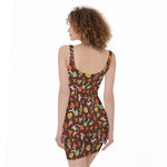Cartoon Mushroom Pattern Print Sleeveless Bodycon Dress