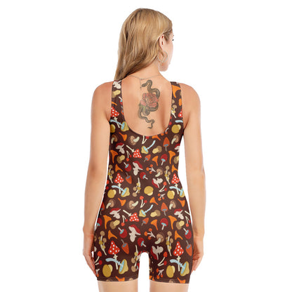 Cartoon Mushroom Pattern Print Sleeveless One Piece Swimsuit