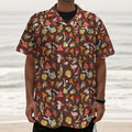 Cartoon Mushroom Pattern Print Textured Short Sleeve Shirt