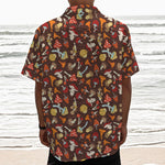 Cartoon Mushroom Pattern Print Textured Short Sleeve Shirt