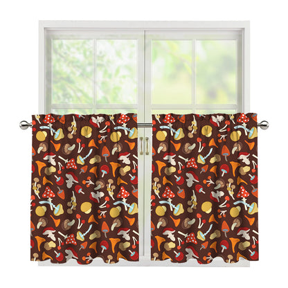 Cartoon Mushroom Pattern Print Tier Curtains