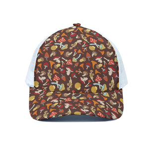 Cartoon Mushroom Pattern Print White Mesh Trucker Cap