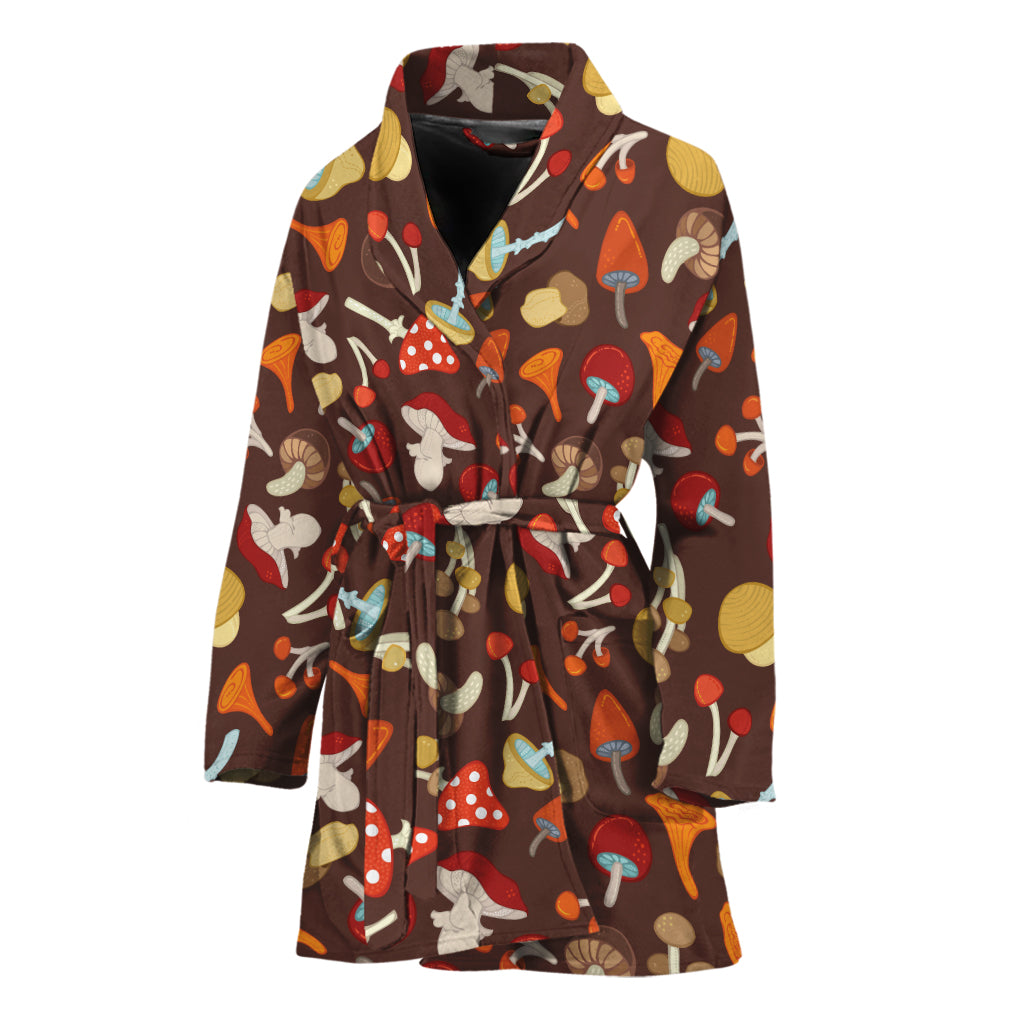 Cartoon Mushroom Pattern Print Women's Bathrobe