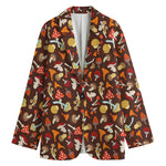Cartoon Mushroom Pattern Print Women's Blazer