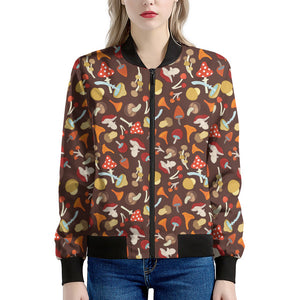 Cartoon Mushroom Pattern Print Women's Bomber Jacket