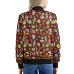 Cartoon Mushroom Pattern Print Women's Bomber Jacket