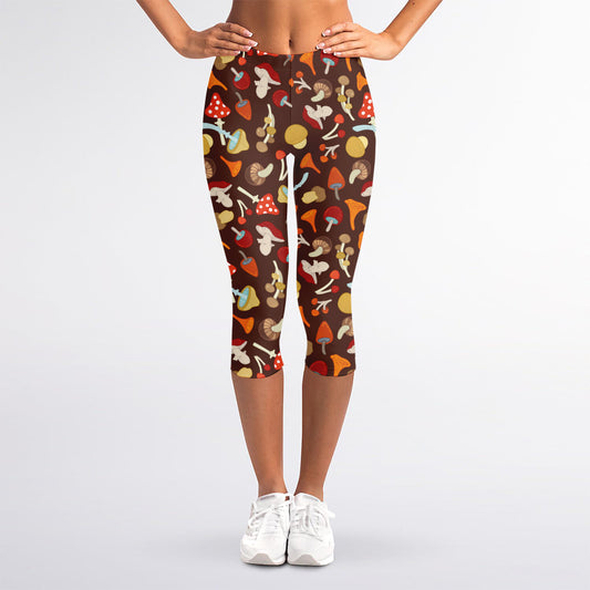 Cartoon Mushroom Pattern Print Women's Capri Leggings