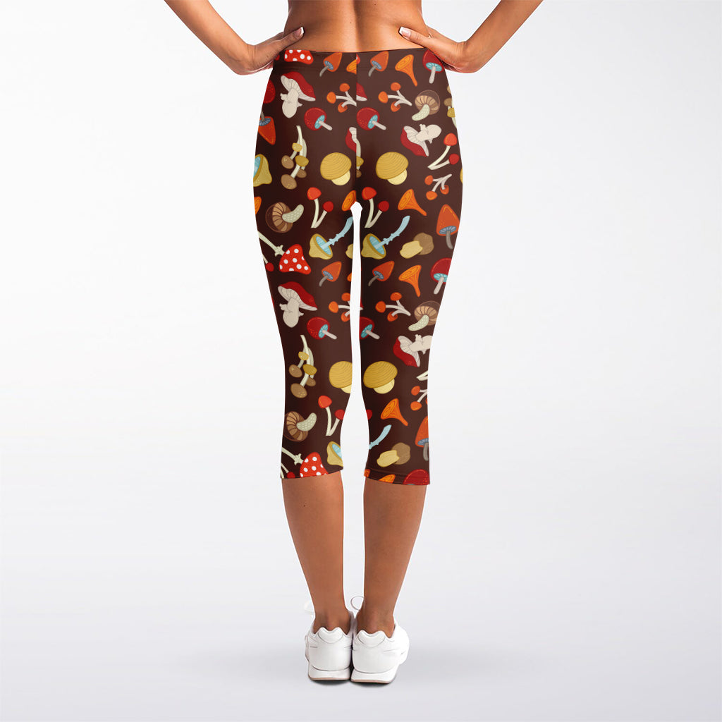 Cartoon Mushroom Pattern Print Women's Capri Leggings