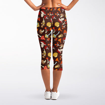 Cartoon Mushroom Pattern Print Women's Capri Leggings