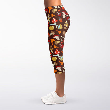 Cartoon Mushroom Pattern Print Women's Capri Leggings