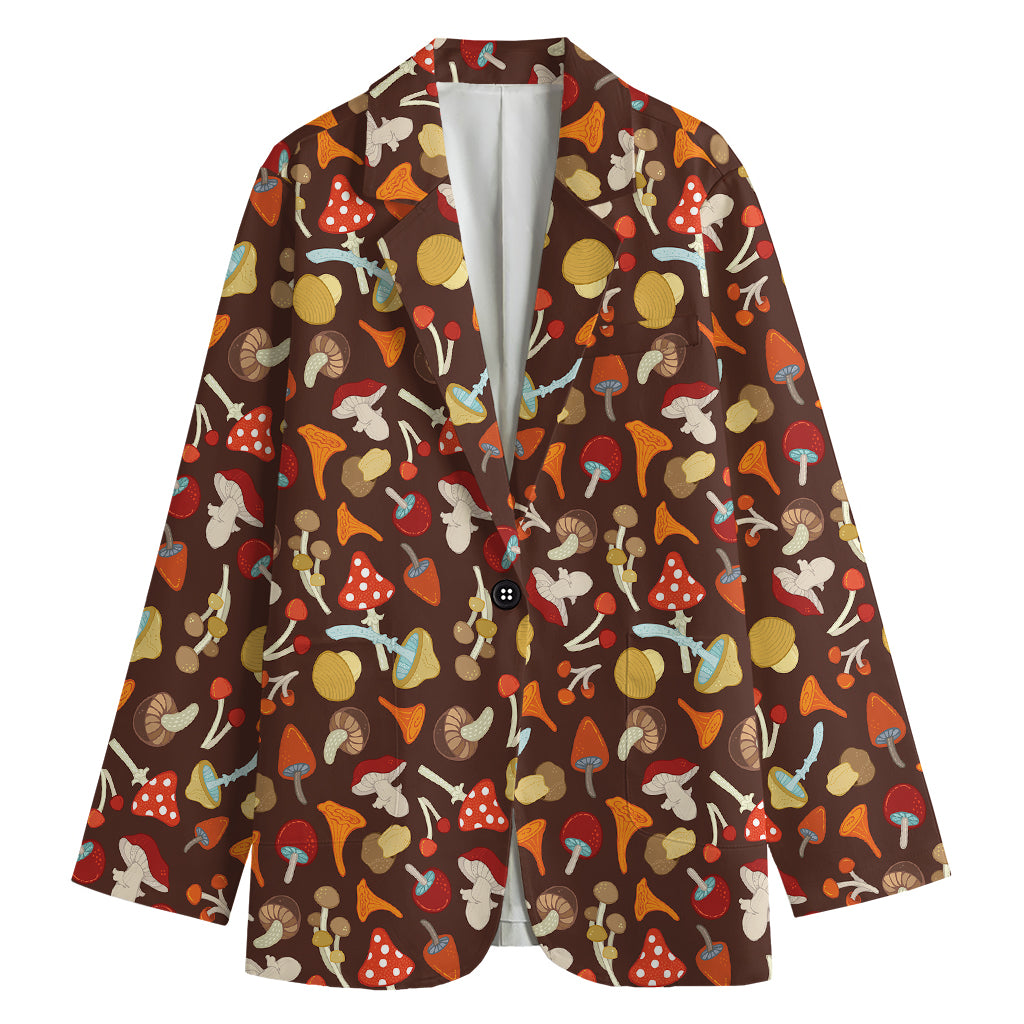 Cartoon Mushroom Pattern Print Women's Cotton Blazer