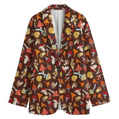 Cartoon Mushroom Pattern Print Women's Cotton Blazer